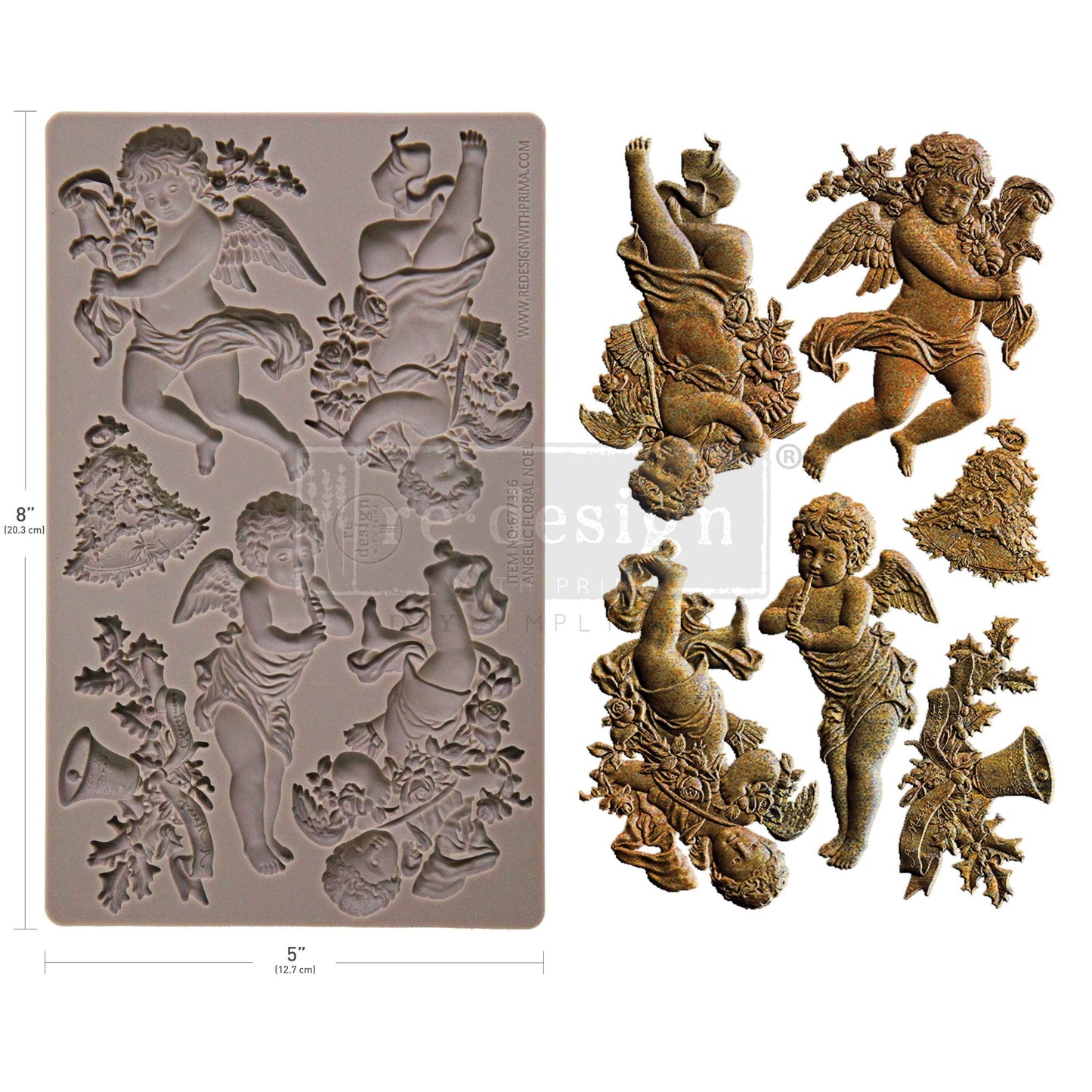Angelic Aura – Cherub & Floral Scroll Silicone Mould ~ 1 pc, 5″x8″x8mm
