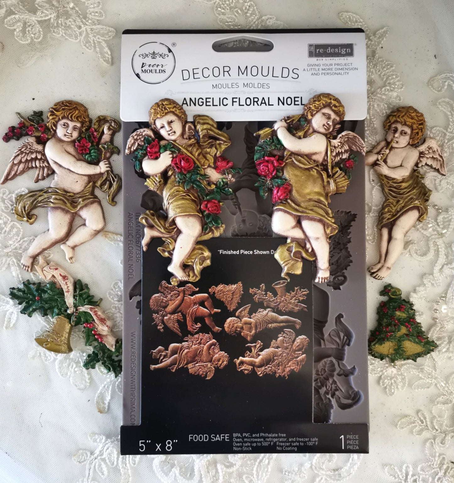 Angelic Aura – Cherub & Floral Scroll Silicone Mould ~ 1 pc, 5″x8″x8mm