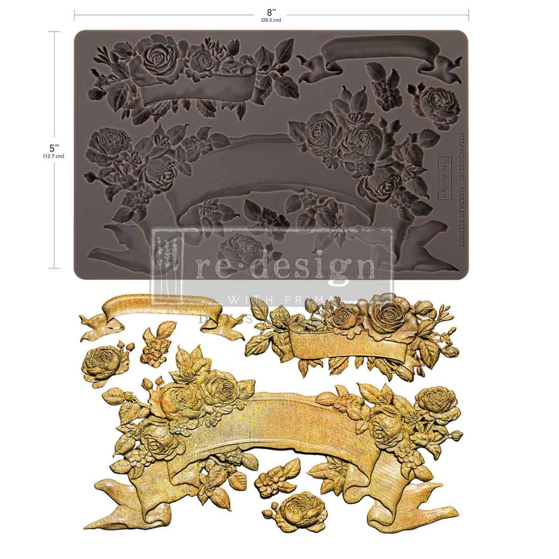 Bloom Of Eternity Decor Mould design featuring romantic flowers, curved banners, and small decorative accents for DIY home décor projects.