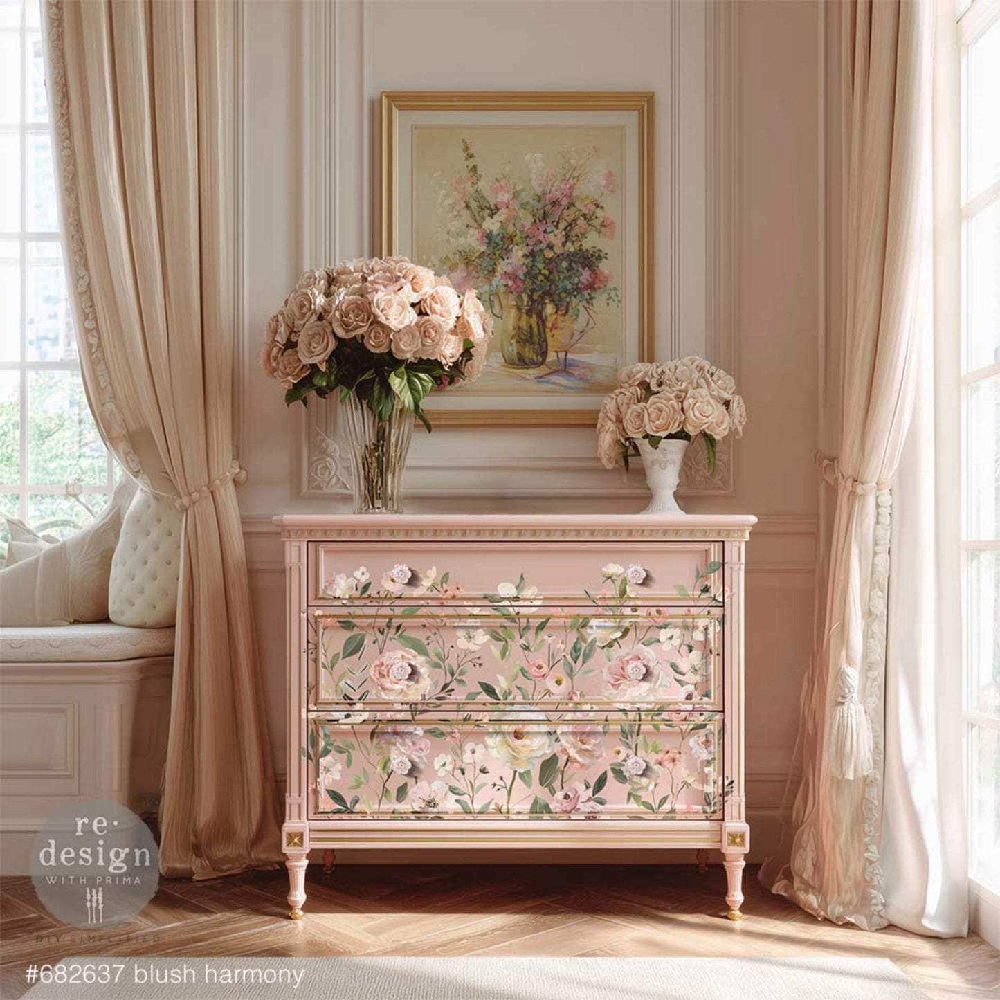 Blush Harmony Decor Transfer® – Soft Floral Furniture Transfer, 24″x35″
