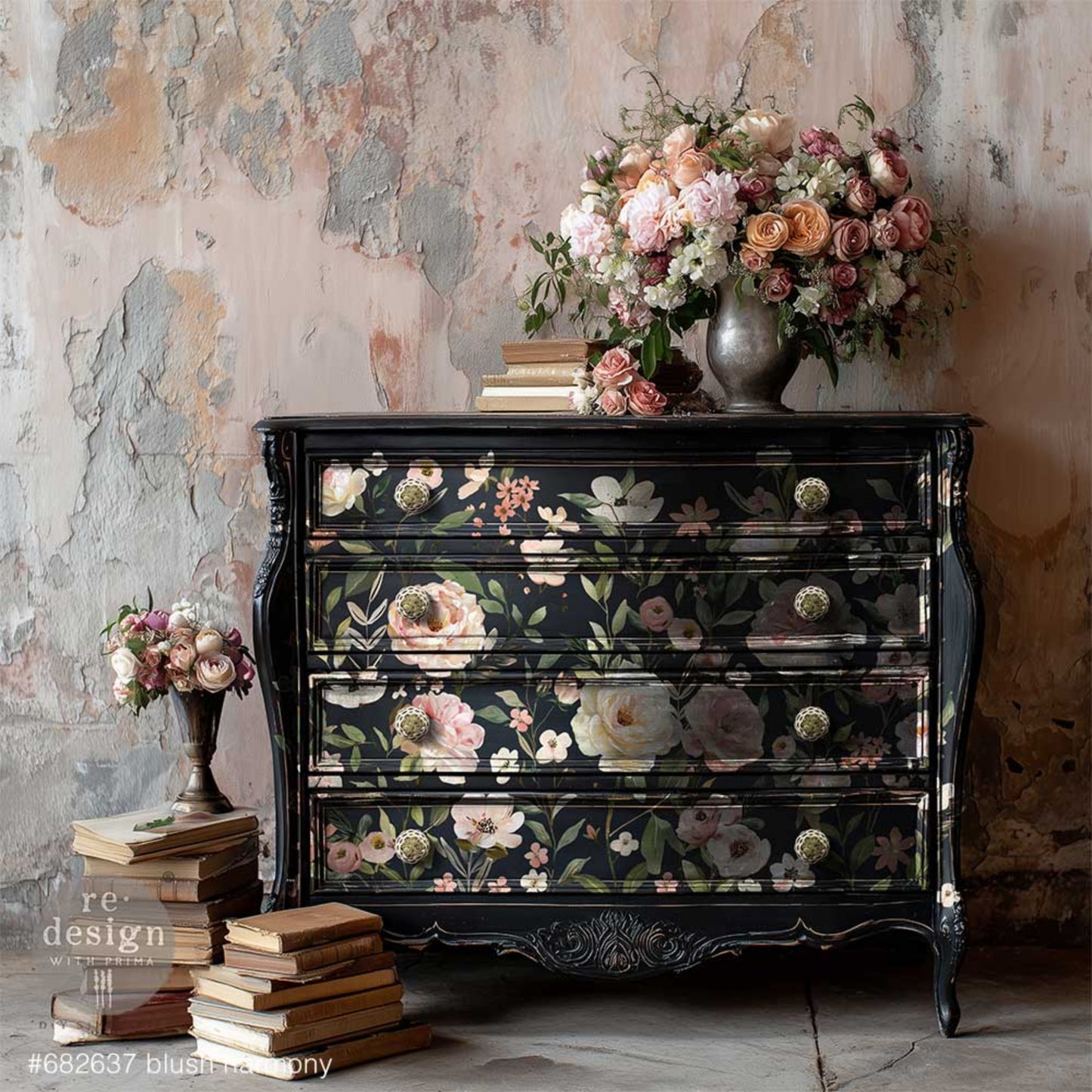 Blush Harmony Decor Transfer® – Soft Floral Furniture Transfer, 24″x35″