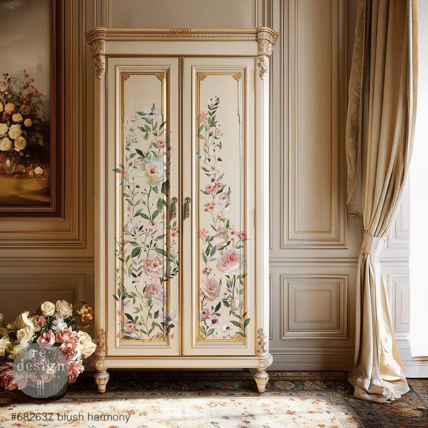Blush Harmony Decor Transfer® – Soft Floral Furniture Transfer, 24″x35″