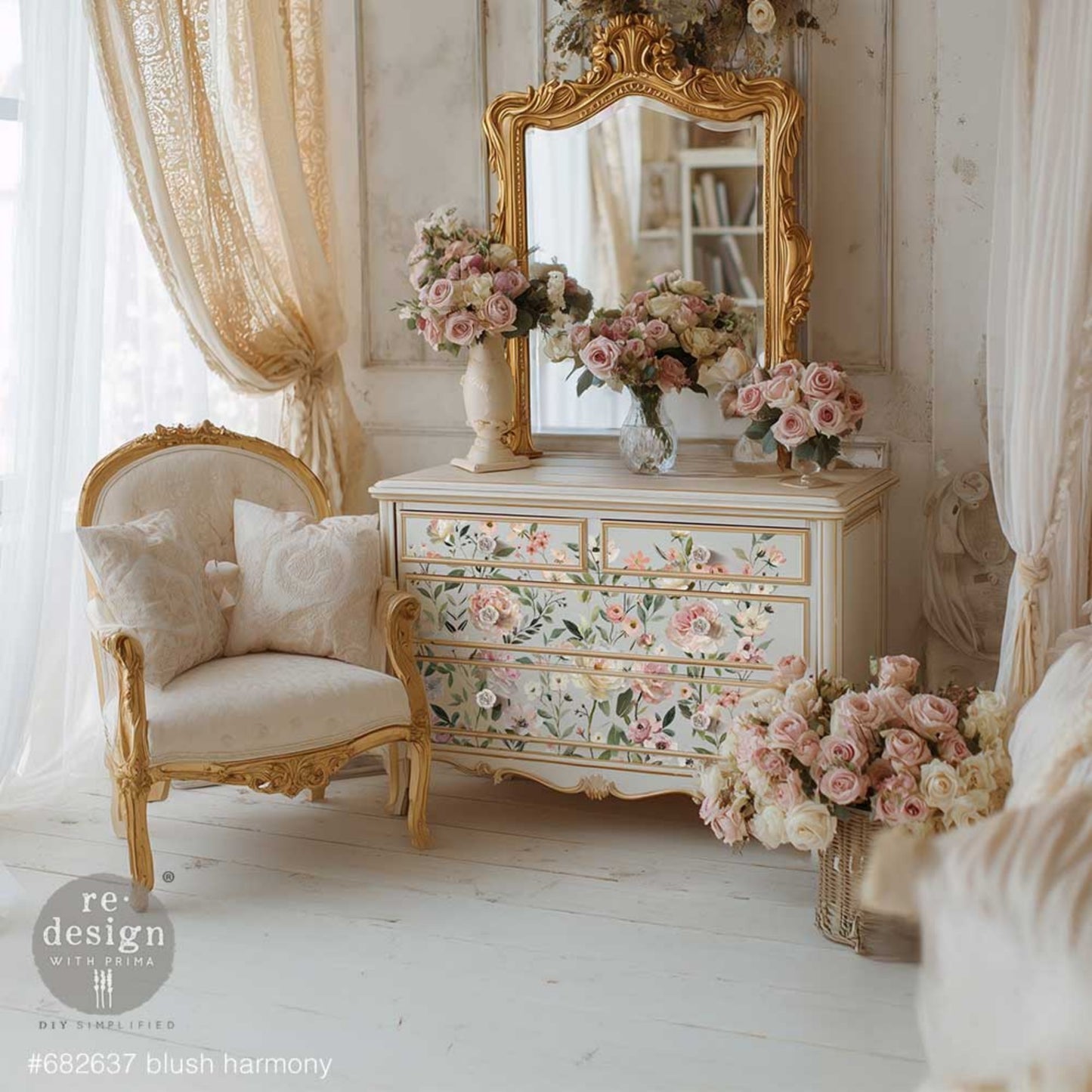 Blush Harmony Decor Transfer® – Soft Floral Furniture Transfer, 24″x35″