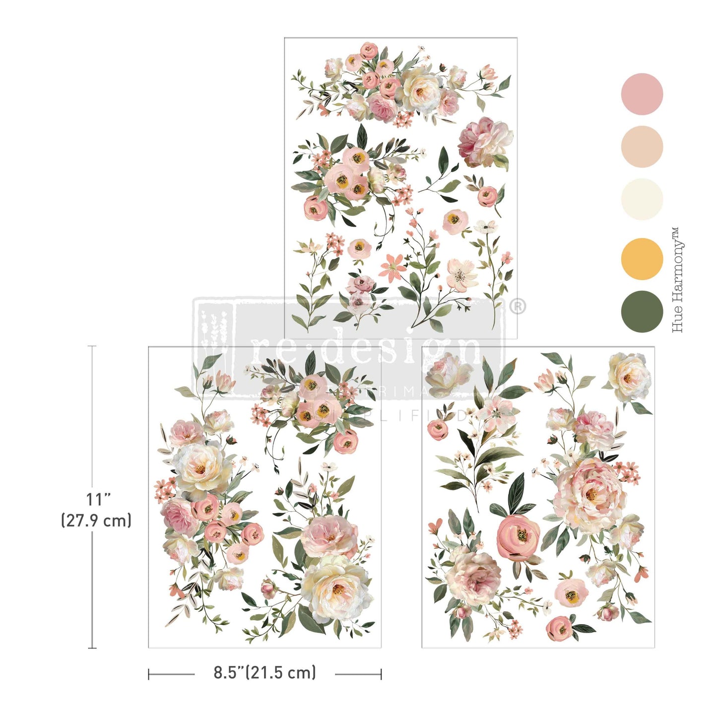 Blush Reverie Middy Transfer with blush pink flowers, creamy white blooms, and green botanical stems