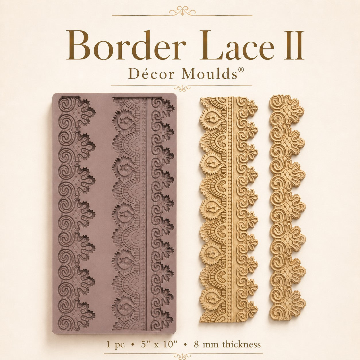 Border Lace II CECE Decor Mould featuring ornate lace trim designs with raised scrollwork, scalloped edges, and detailed border patterns.
