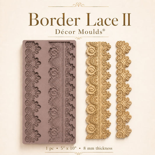 Border Lace II CECE Decor Mould featuring ornate lace trim designs with raised scrollwork, scalloped edges, and detailed border patterns.