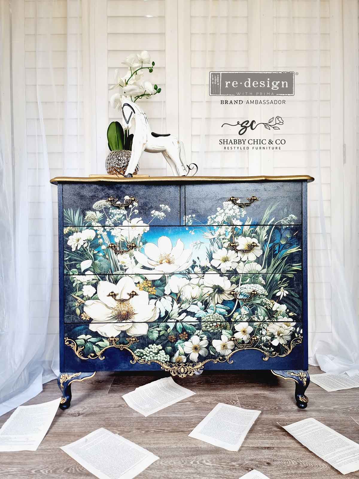 Contrast Of Night And Petal A1 Decoupage Fiber - Redesign Decor Tissue Paper ~ Decoupage Paper for Furniture 23.4" x 33.1″
