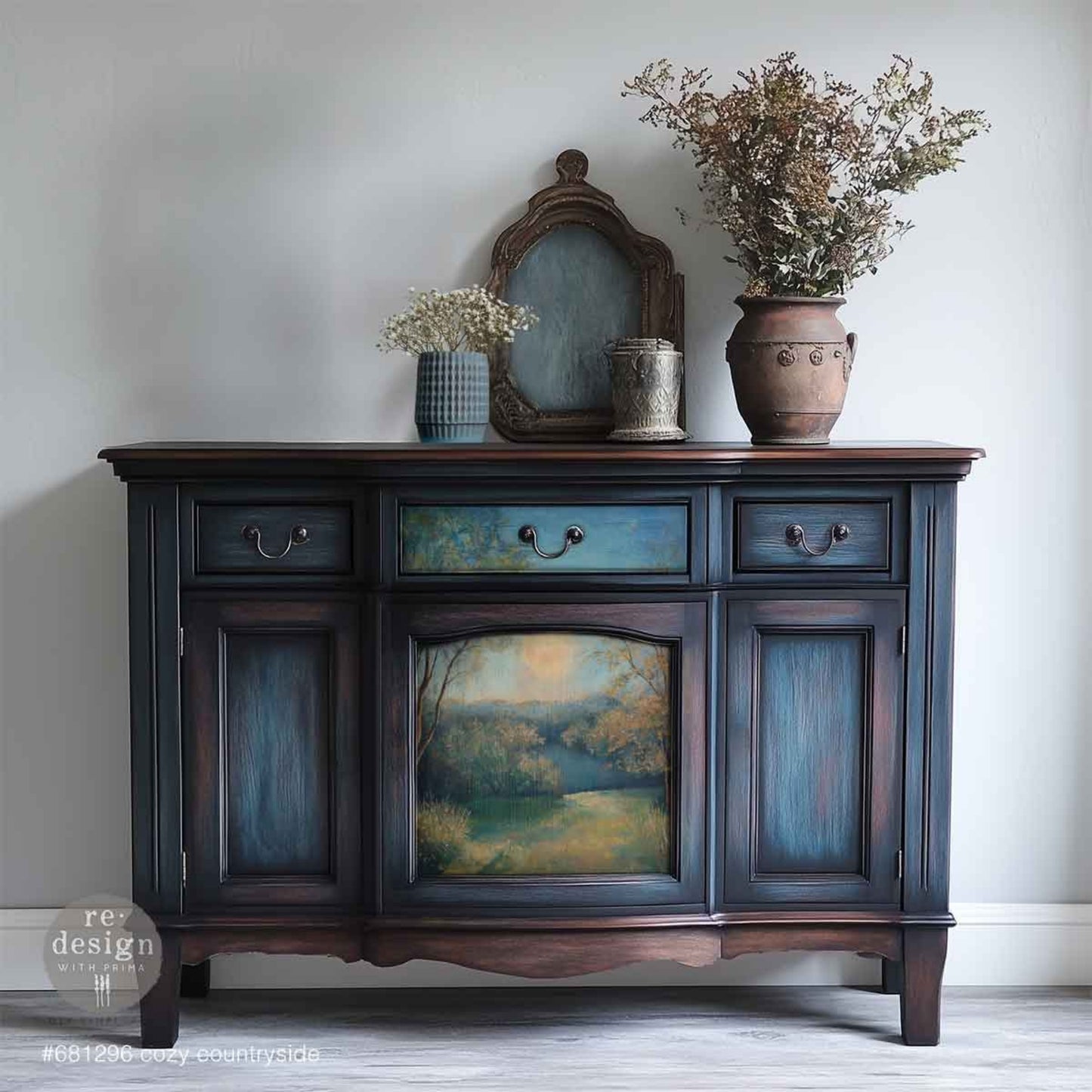 A3 decoupage fiber paper Cozy Countryside featuring sunlit meadow path, trees, and peaceful countryside landscape design for furniture decor projects