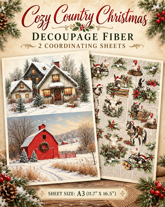 A3 Decoupage Fiber Pack – Cozy Country Christmas – 2 Sheets