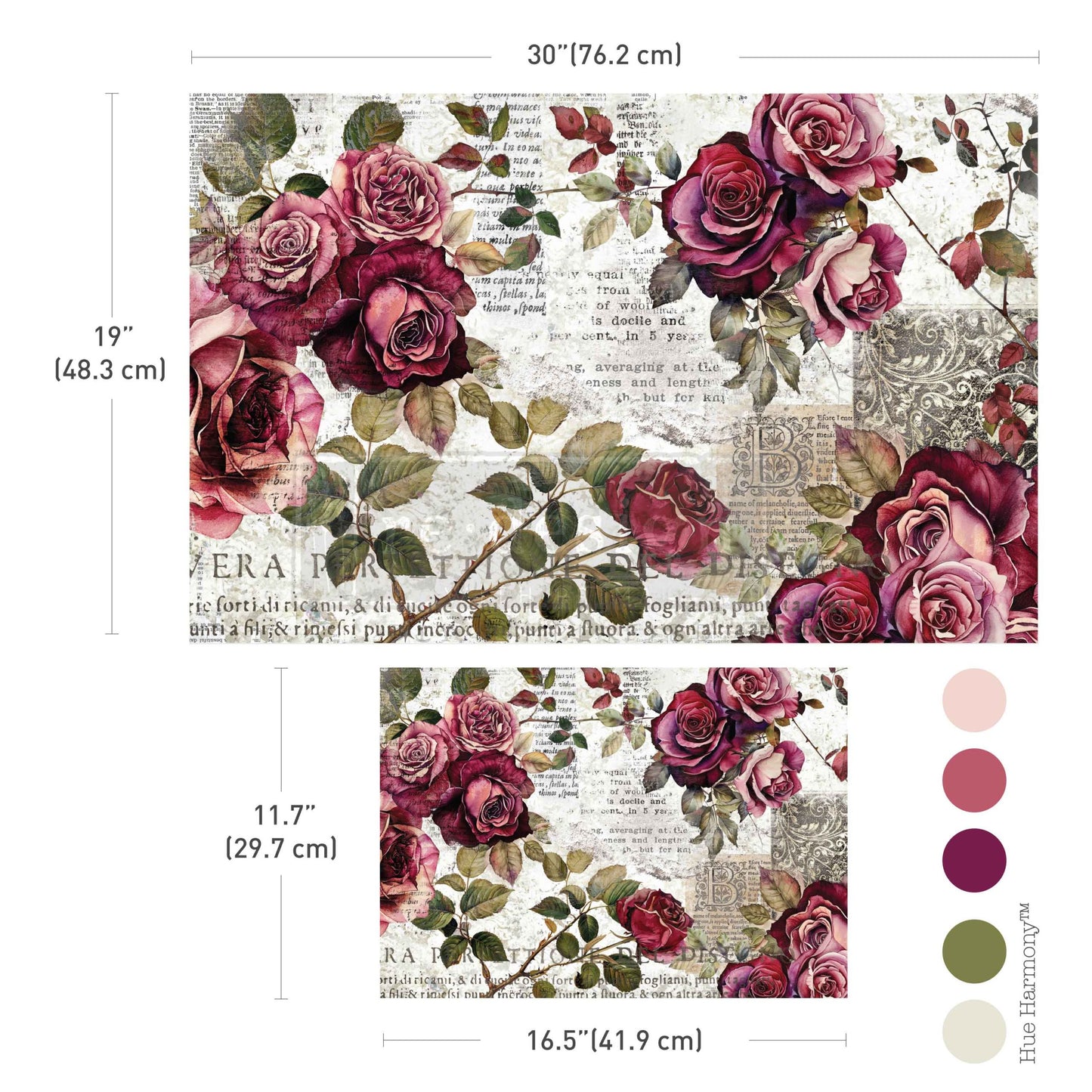 Redesign with Prima Crimson Elegance Double Delight set showing 19.5 inch by 30 inch and 11.7 inch by 16.5 inch coordinating floral sheets.