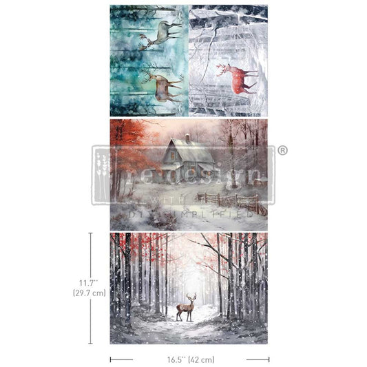 Dashing Through the Pines - A3 Decoupage Fiber Pack - Redesign Decor Tissue Paper ~ Decoupage Paper for Furniture 11.7″x16.5″