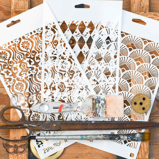 Limited Edition Finnabair Stencil Set - Decadent Walls – 3 stencils, 6″x9″ each