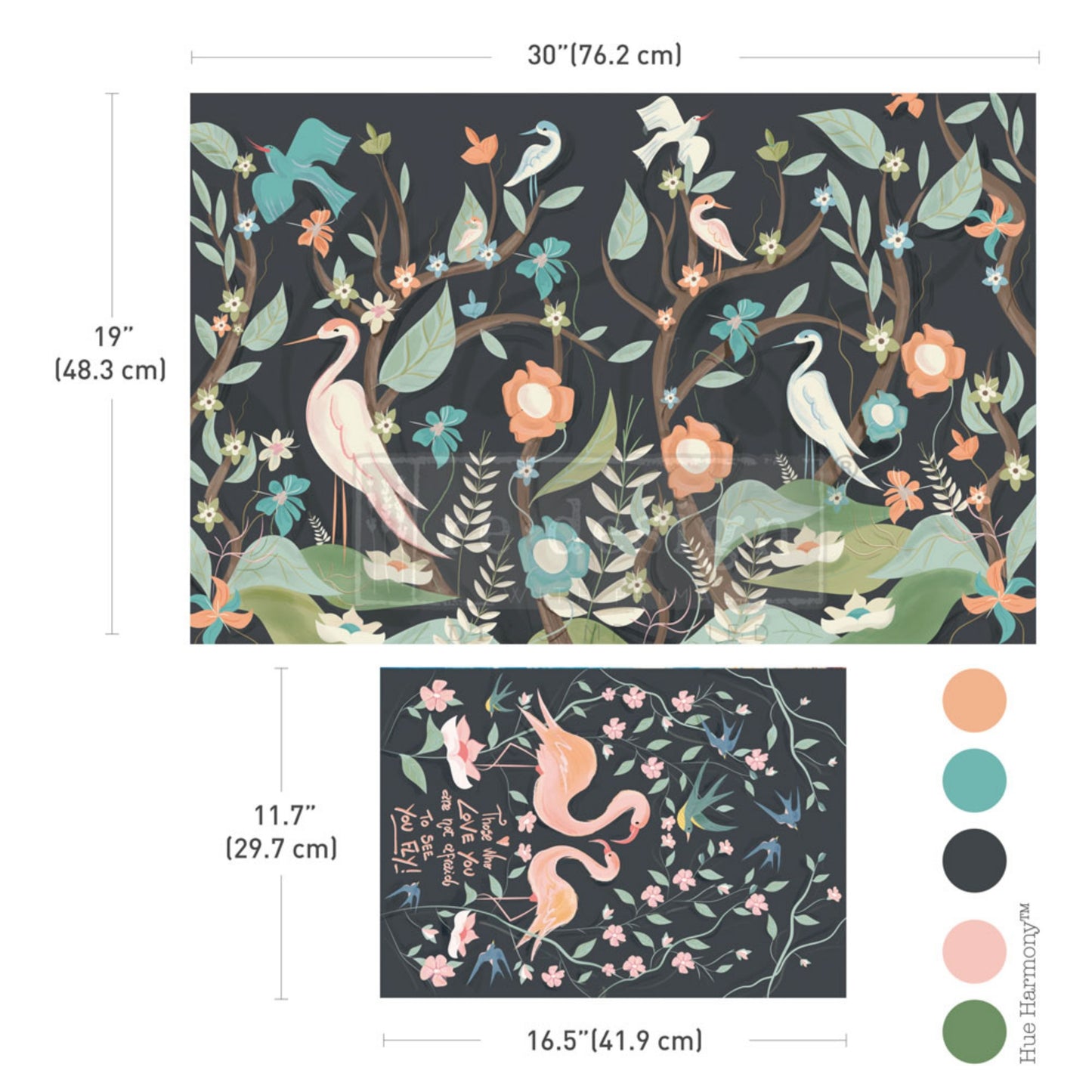 Elisa and Magic Paint Free Love decoupage fiber paper medium sheet with pink flamingo birds and floral pattern for DIY furniture projects