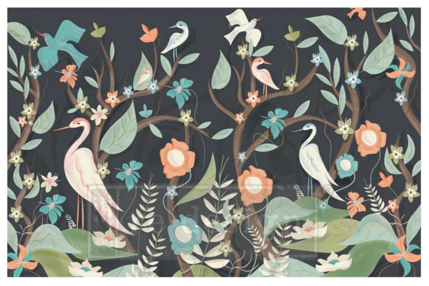 Elisa and Magic Paint Free Love decoupage fiber paper large sheet with floral branches and birds design for furniture and home decor crafts