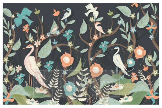 Elisa and Magic Paint Free Love decoupage fiber paper large sheet with floral branches and birds design for furniture and home decor crafts