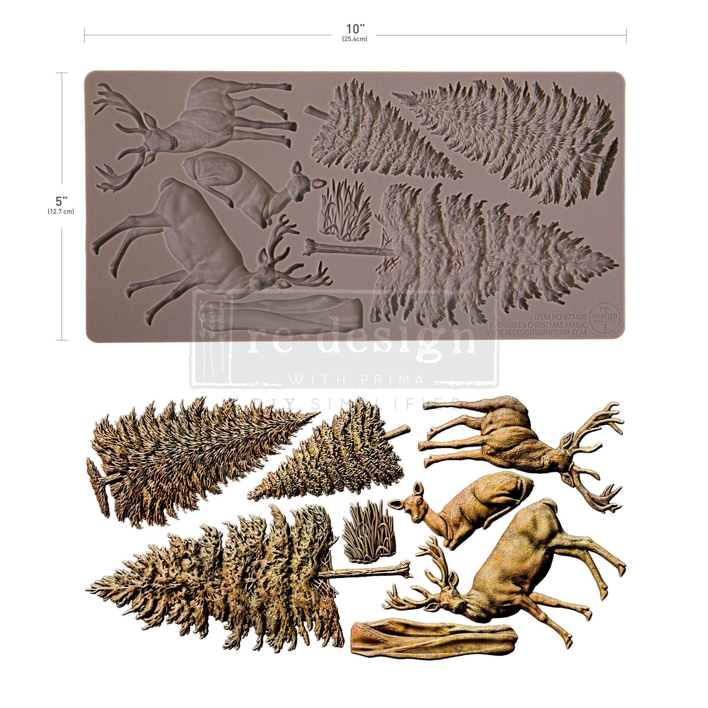 Evergreen Christmas Magic – Reindeer & Pine Tree Silicone Mould ~ 1 pc, 5″x10″x8mm