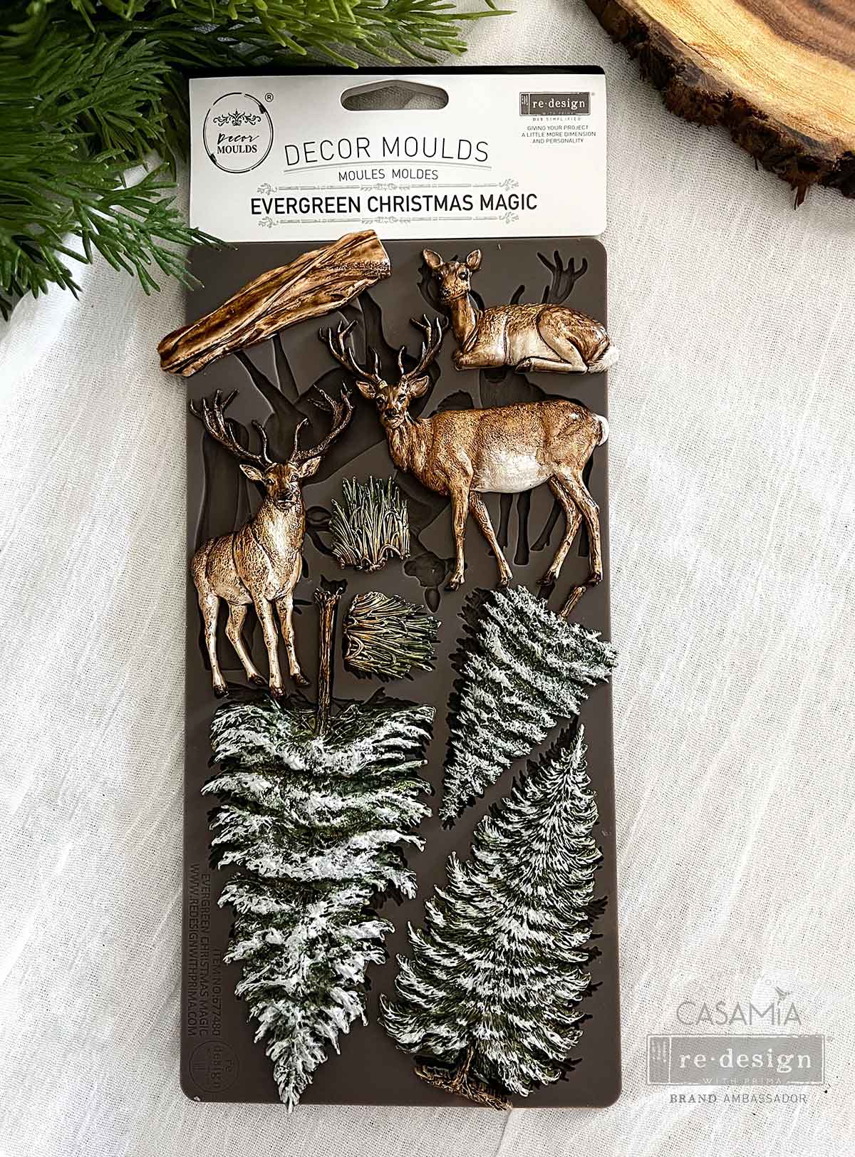 Evergreen Christmas Magic – Reindeer & Pine Tree Silicone Mould ~ 1 pc, 5″x10″x8mm