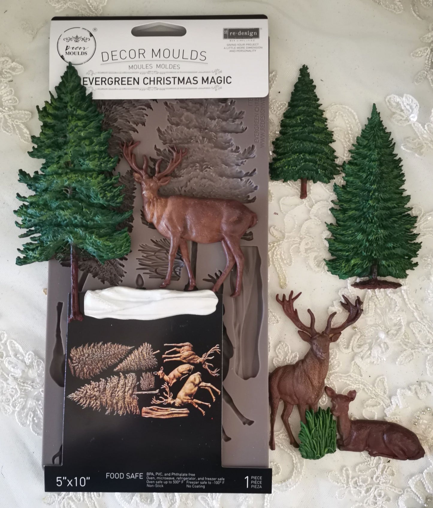 Evergreen Christmas Magic – Reindeer & Pine Tree Silicone Mould ~ 1 pc, 5″x10″x8mm