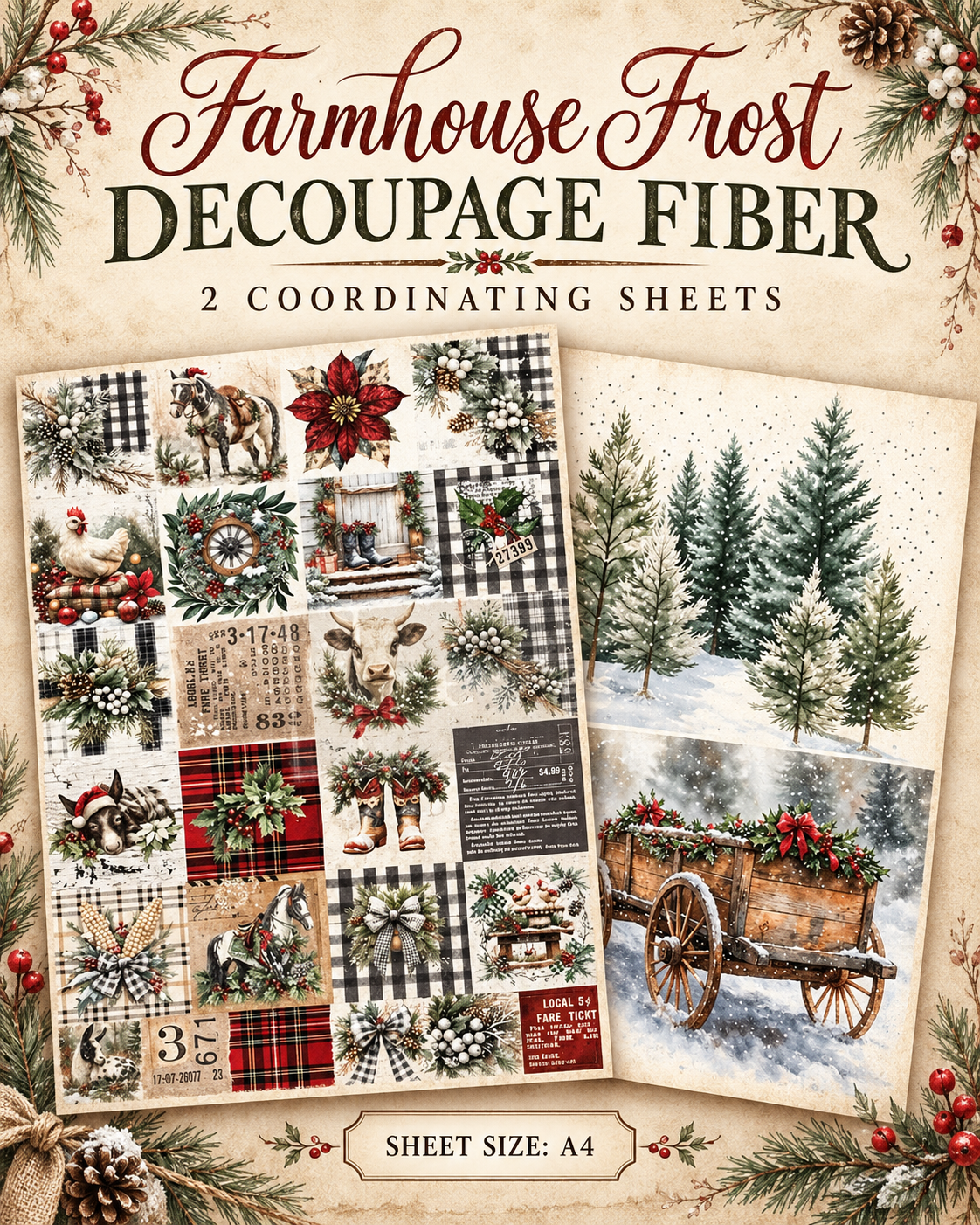 A4 Decoupage Fiber Pack – Farmhouse Frost – 2 Sheets