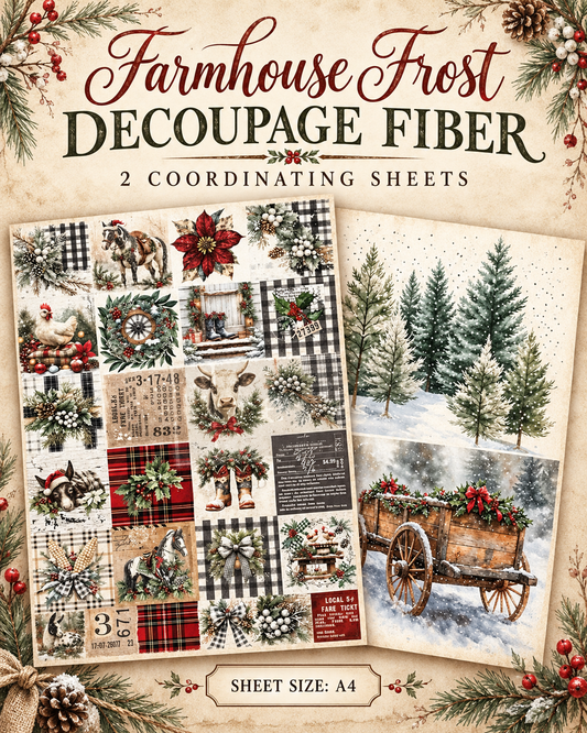 A4 Decoupage Fiber Pack – Farmhouse Frost – 2 Sheets