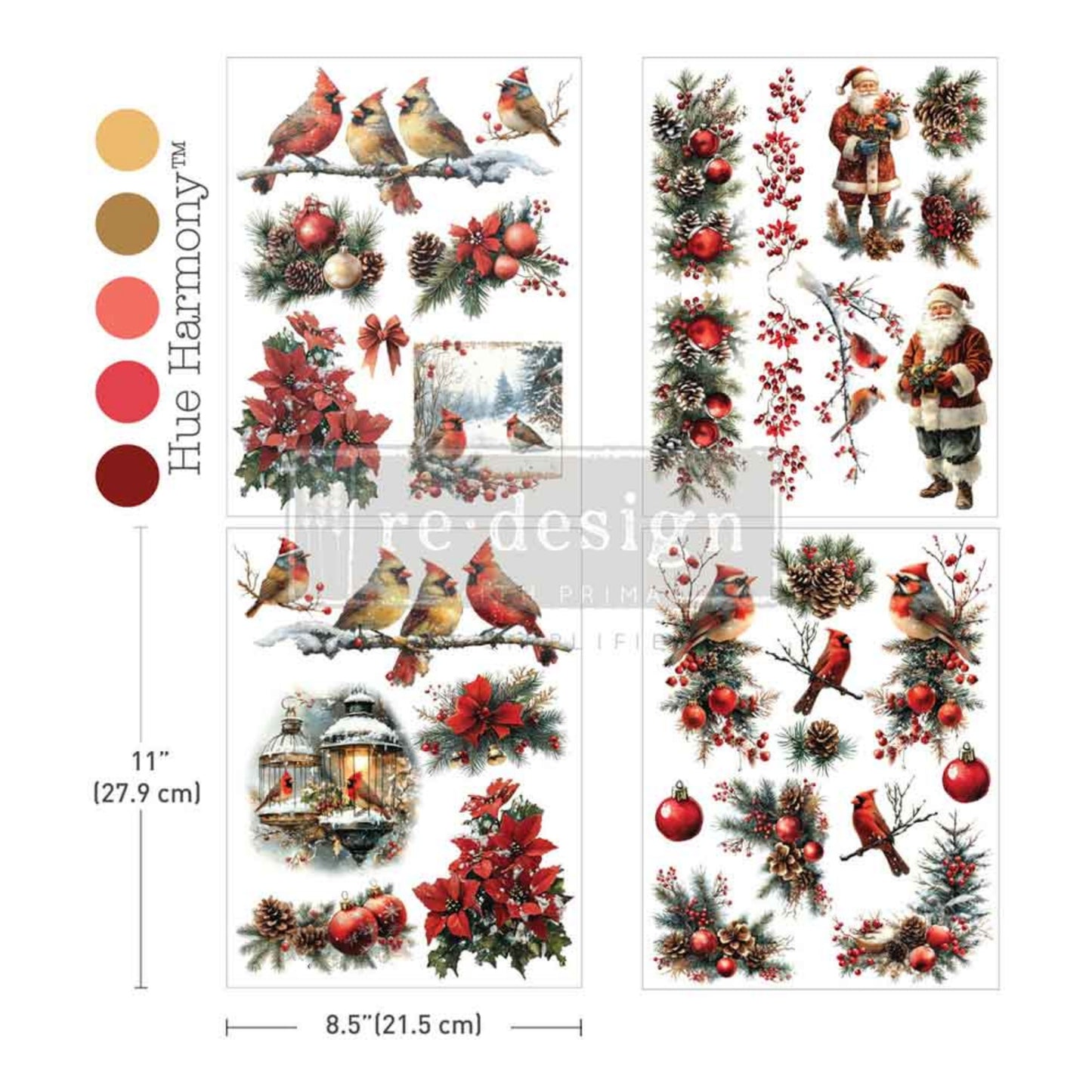 Christmas furniture transfer with vibrant cardinals and winter greenery.