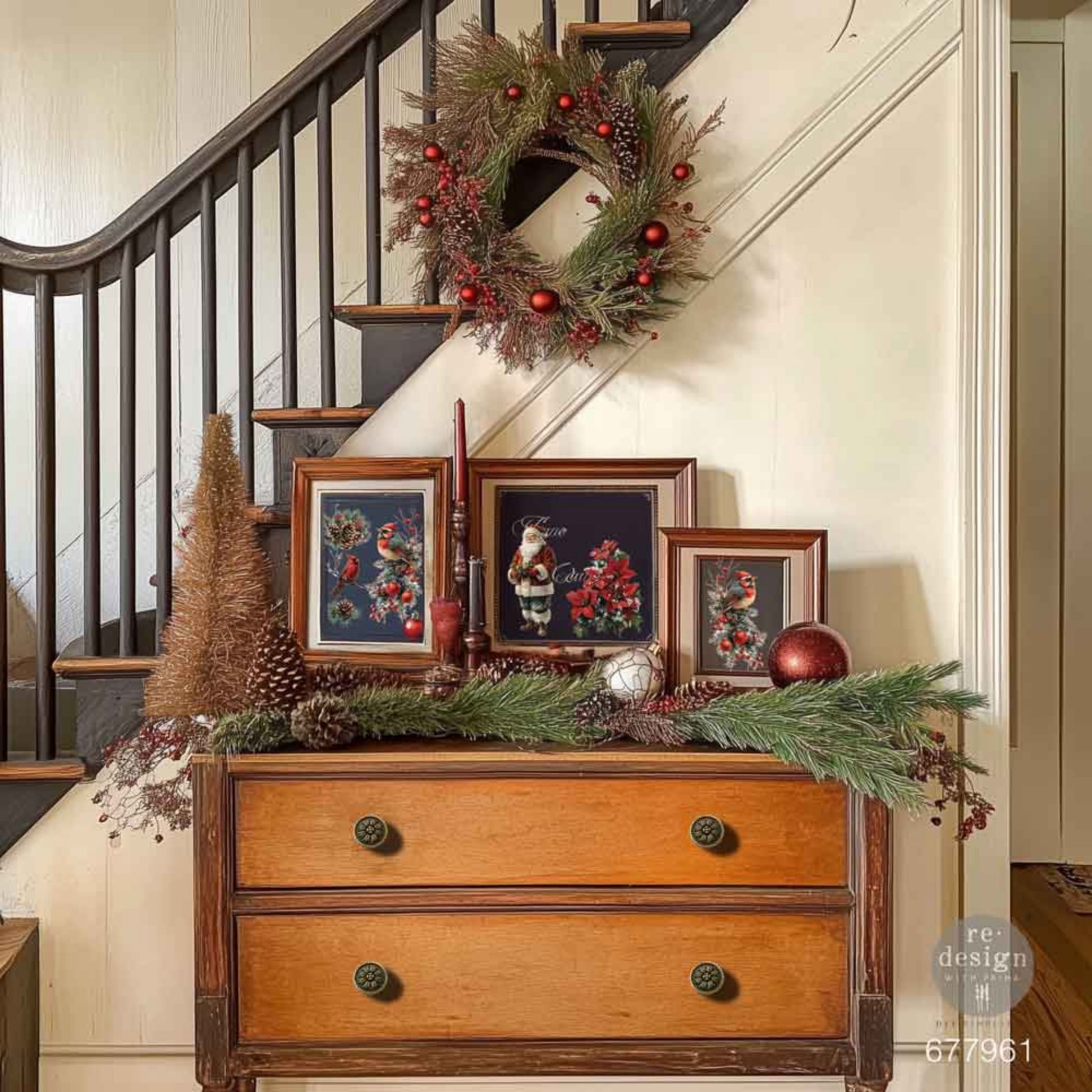 Redesign with Prima Feathered Noel transfer for furniture and holiday décor.