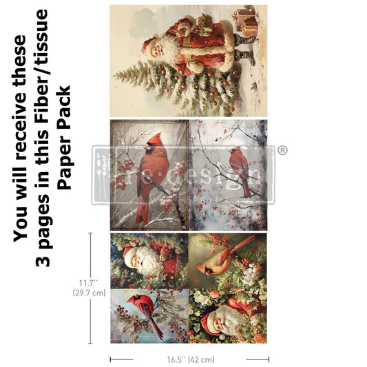 Festive Cardinal & Santa Christmas Decoupage Paper by Re·Design with Prima
