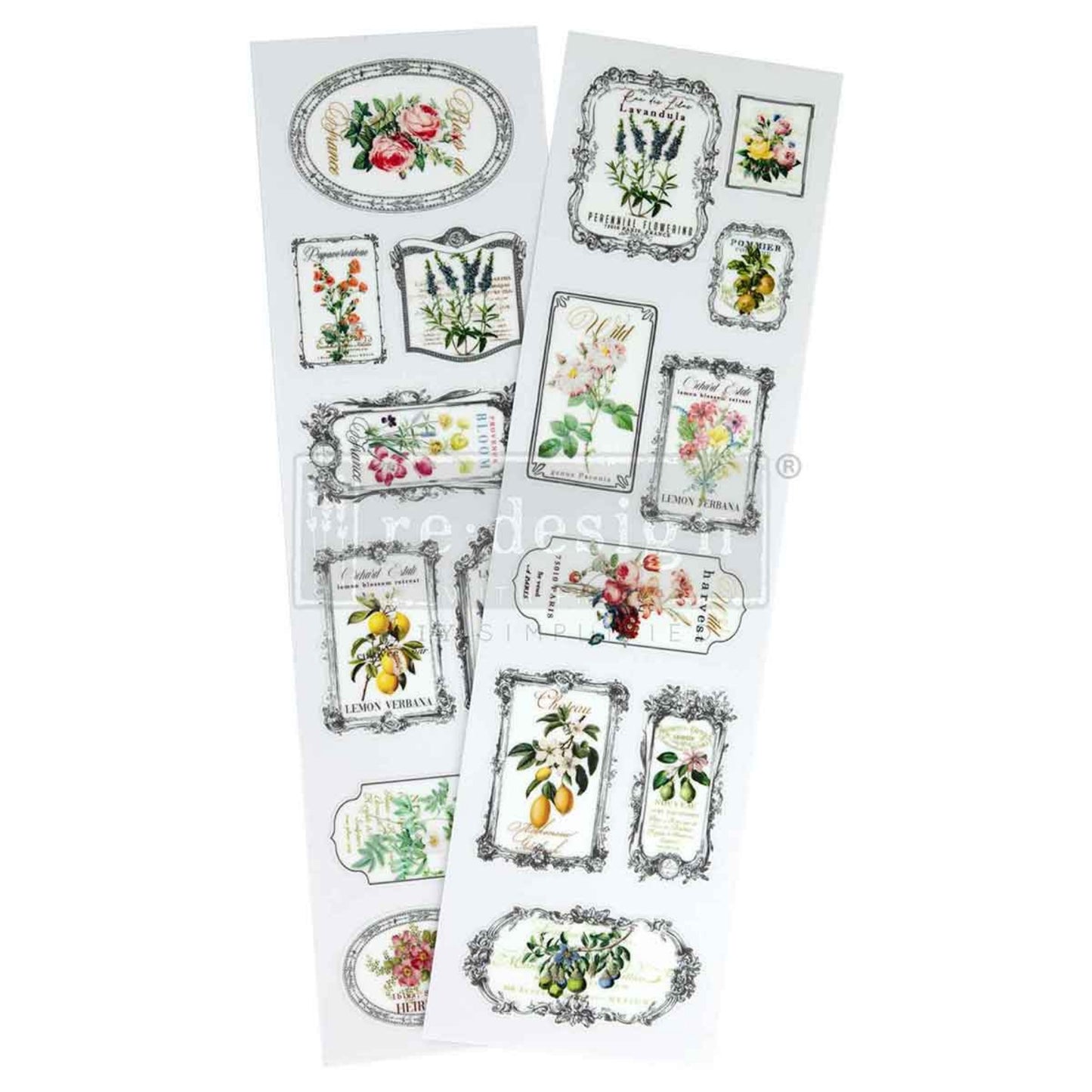 Fleur De Frame Luxe transfer set with vintage floral label frames