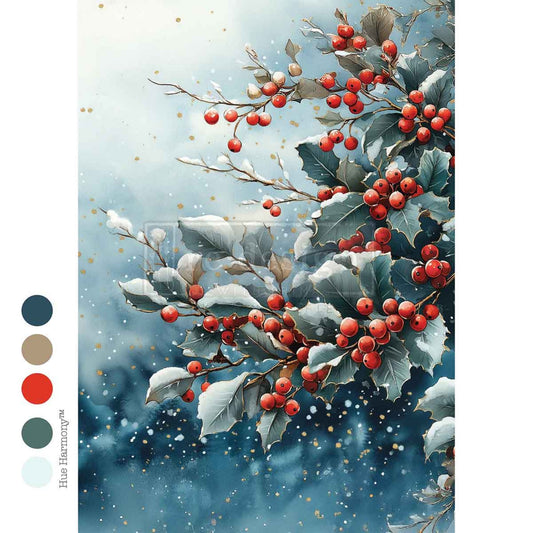 Frosted Boughs & Berries - A4 Decoupage - Redesign Decor Tissue Paper ~ Decoupage Paper for Furniture 8.27″x11.69″