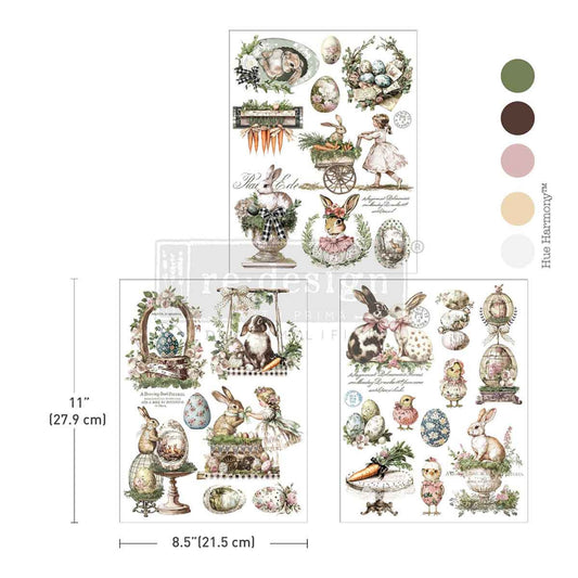 Furniture rub on transfer Garden Whimsy spring bunny design