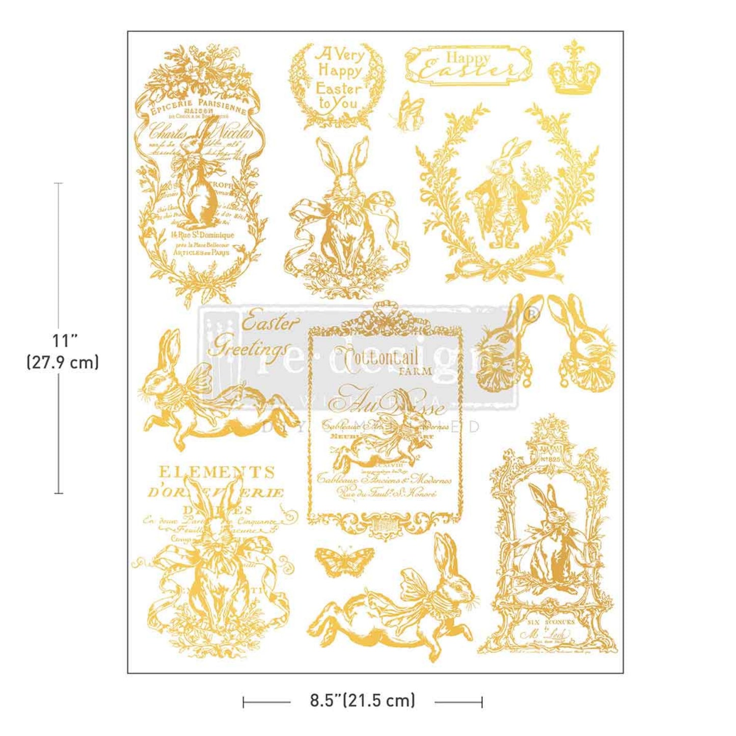 Gilded Spring gold H2O transfer sheet with vintage Easter bunny artwork