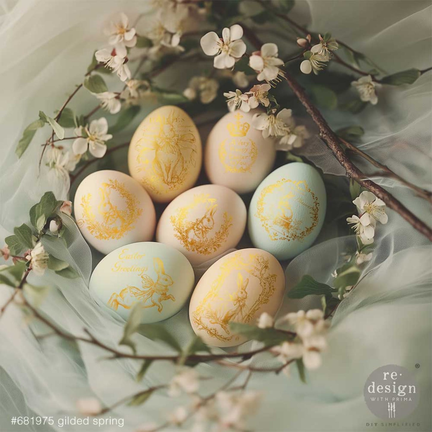 Cottagecore gold Easter transfer decorative artwork