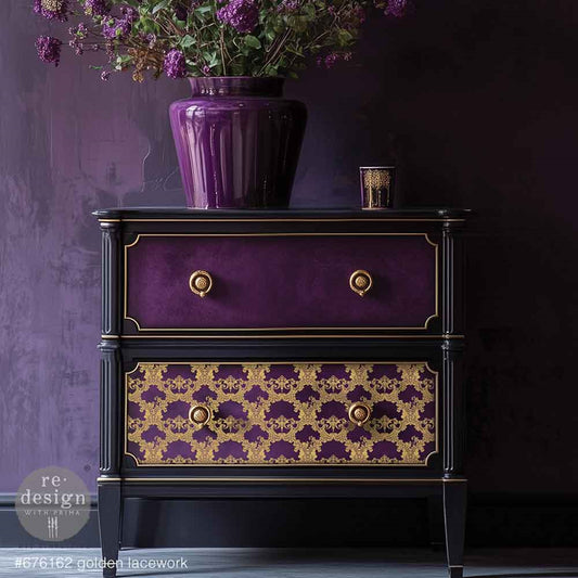 Kacha Collection –  Golden Lacework - Decor Transfers® Middy Foil Transfers® Rub on Transfers for Furniture, Redesign with Prima Decor Transfer, Furniture Transfer