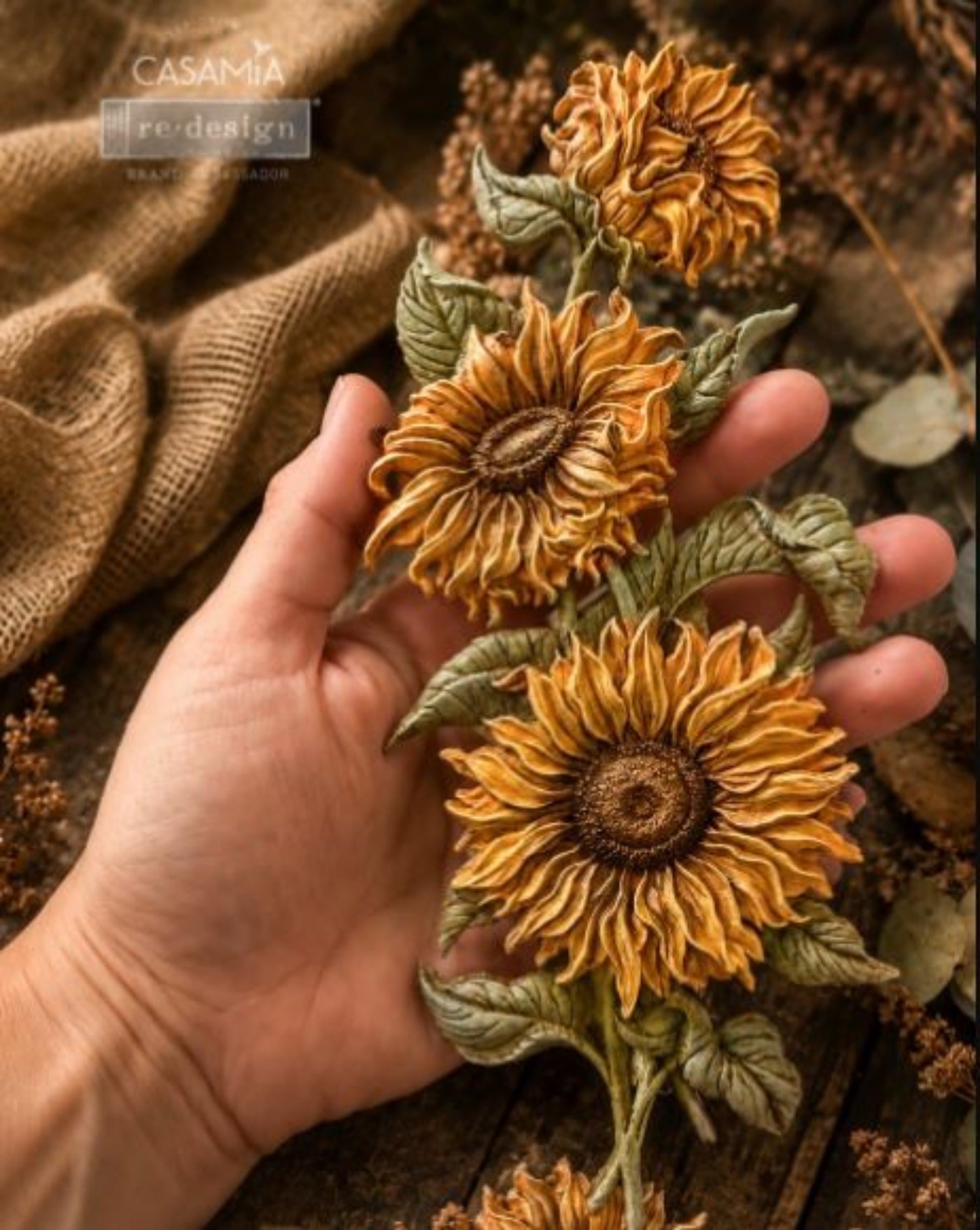 Hand holding a large Golden Solstice sunflower cluster showing the scale and detailed floral texture.