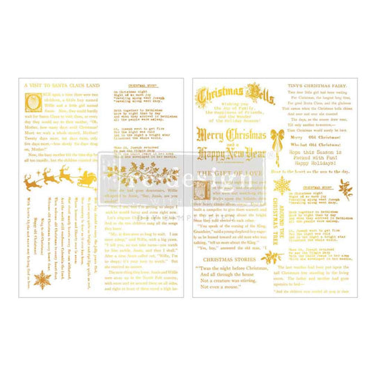 Golden Tidings Middy Foil Transfer by Kacha featuring gold Christmas stories, greetings, holiday lettering, snowflakes, and festive accents