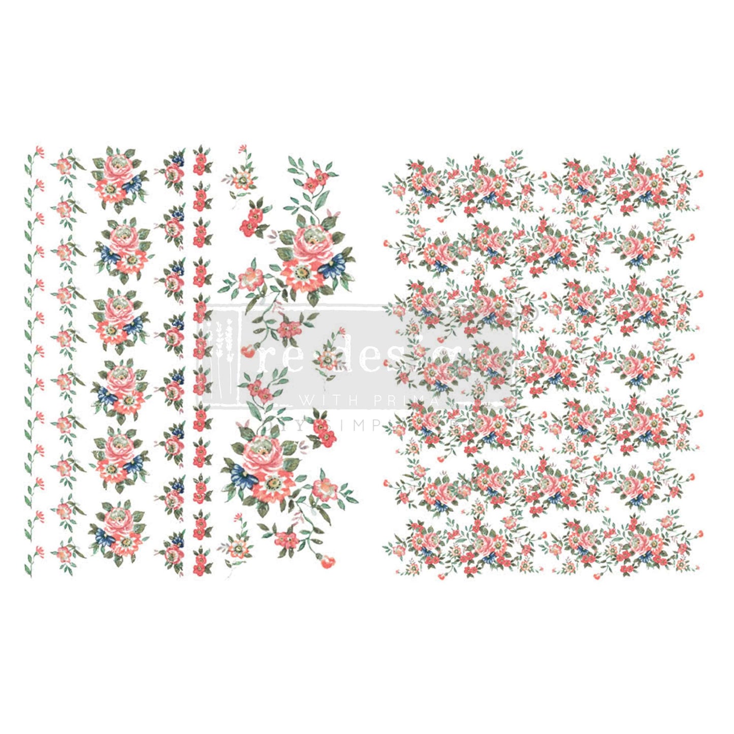 Gorgeous Flora H2O transfer sheets featuring assorted vintage-style floral bouquets, sprigs, borders, and repeating flower designs.