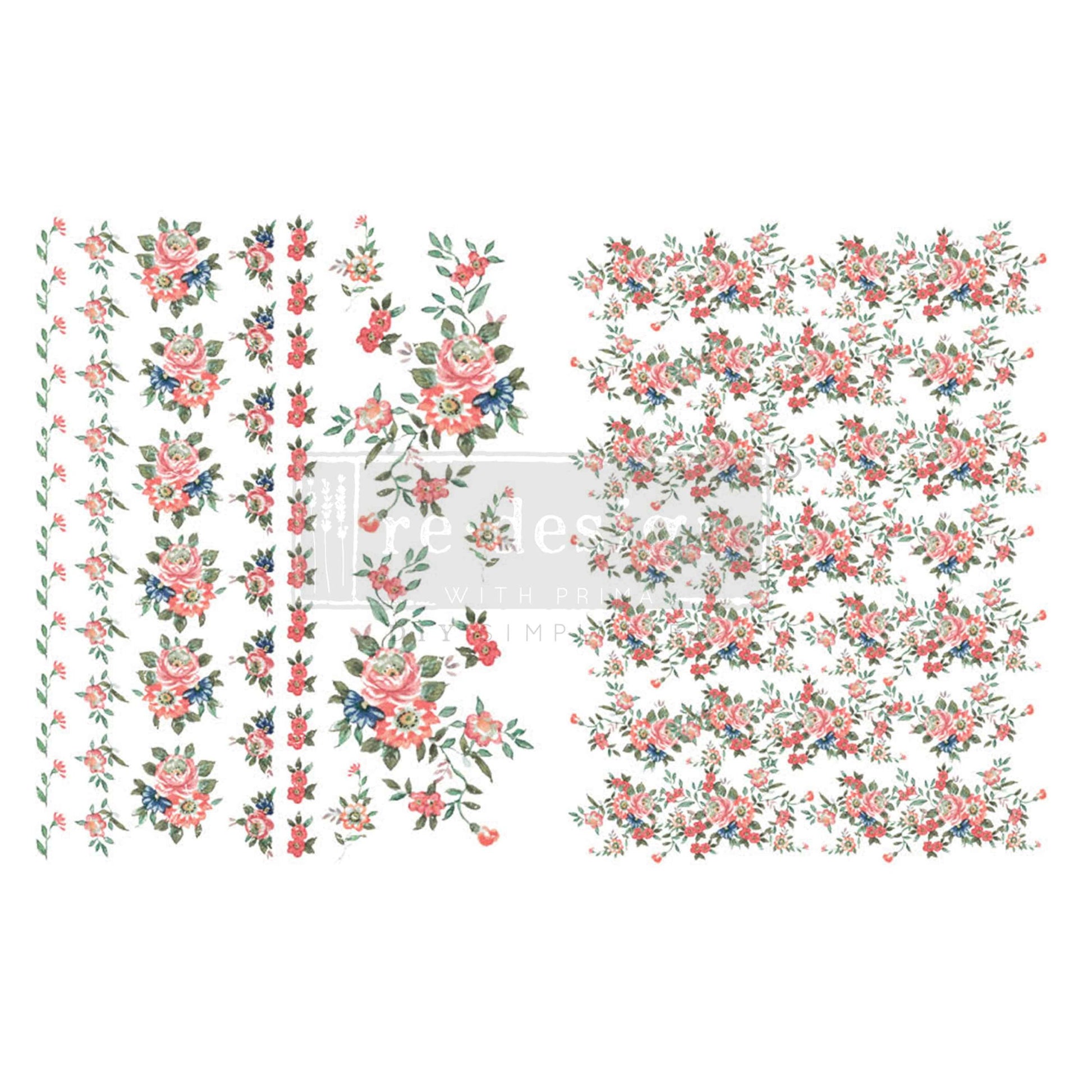 Gorgeous Flora H2O transfer sheets featuring assorted vintage-style floral bouquets, sprigs, borders, and repeating flower designs.