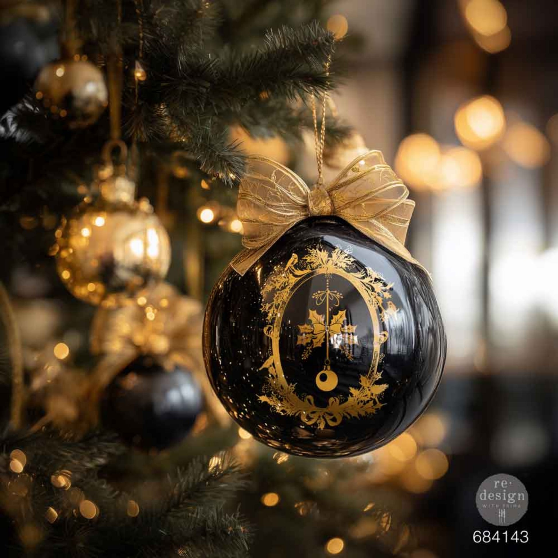 Holiday Heirloom gold foil transfers applied to seasonal décor for an elegant vintage Christmas look