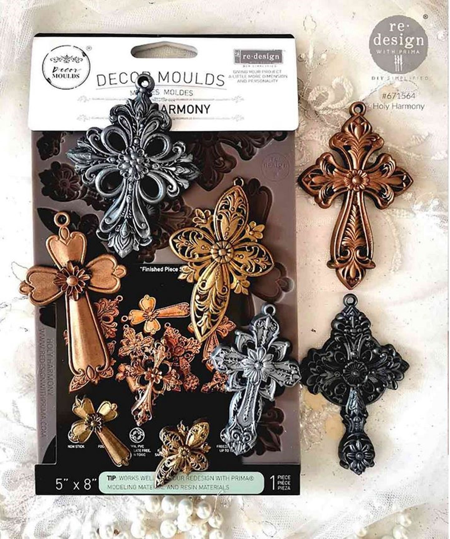 Holy Harmony Silicone Mould – Ornate Cross Designs Silicone Mould ~ 1 pc, 5″x8″x8mm
