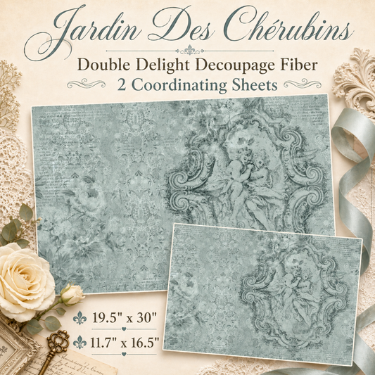 Jardin Des Chérubins Decoupage Fiber Paper Set with vintage cherubs and soft blue-green tones