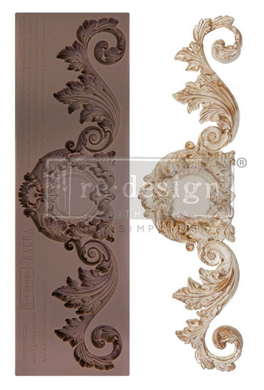 Kacha Decor Mould - Lavish Swirls ~ Silicone Mould for Furniture, Crafts, and Vintage DIY Embellishments  1 pc, 3″x10″x8mm