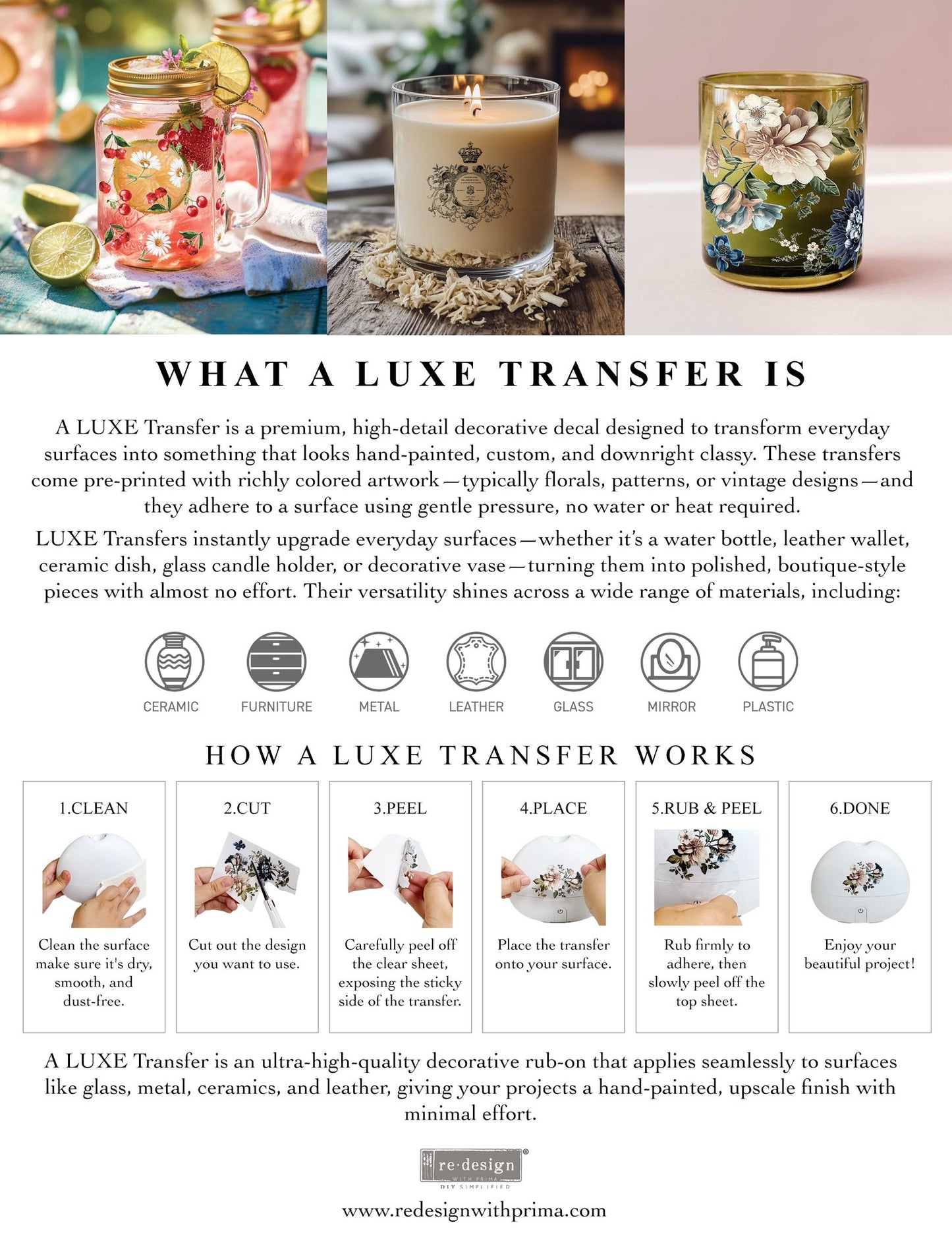 Luxe decorative transfer sheet for furniture and home decor projects