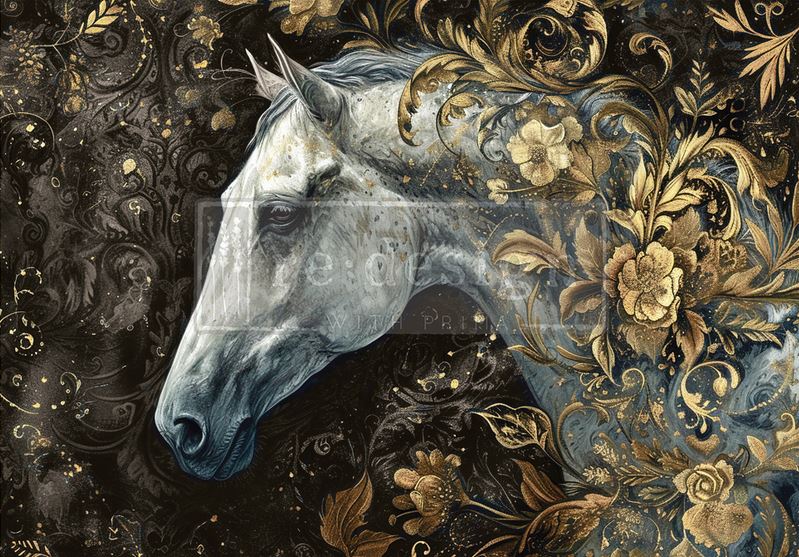 Majestic Gallop A1 Decoupage Fiber - Redesign Decor Tissue Paper ~ Decoupage Paper for Furniture 23.4" x 33.1″