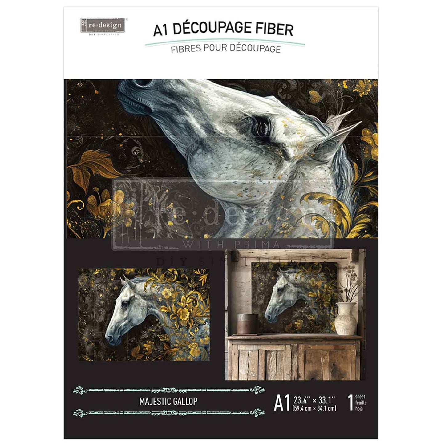 Majestic Gallop A1 Decoupage Fiber - Redesign Decor Tissue Paper ~ Decoupage Paper for Furniture 23.4" x 33.1″