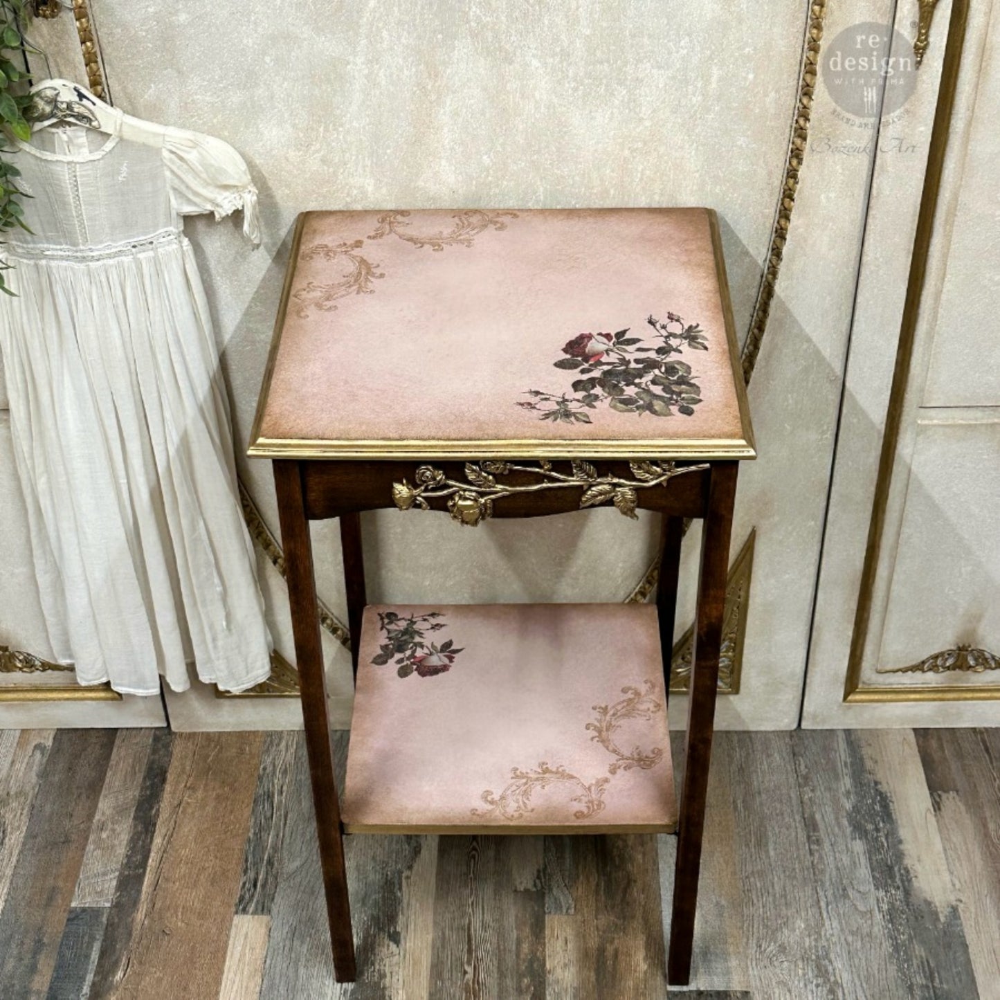 Midnight Rose floral décor transfer displayed on a furniture piece with romantic rose accents and vintage cottage charm