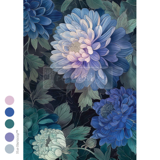 Moonlit Periwinkle A3 Decoupage Fiber Sheet – Blue Floral Décor Paper