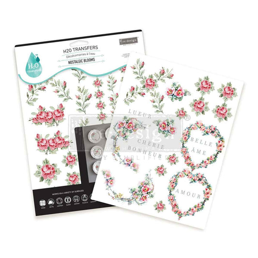 Nostalgic Blooms – H2O Transfers –  2 sheets, 8.5″x11″