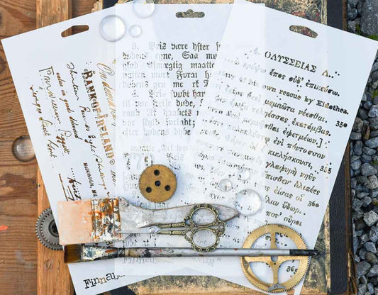 Limited Edition Finnabair Stencil Set – Old Pages (3 Stencils, 6″×9″ Each)