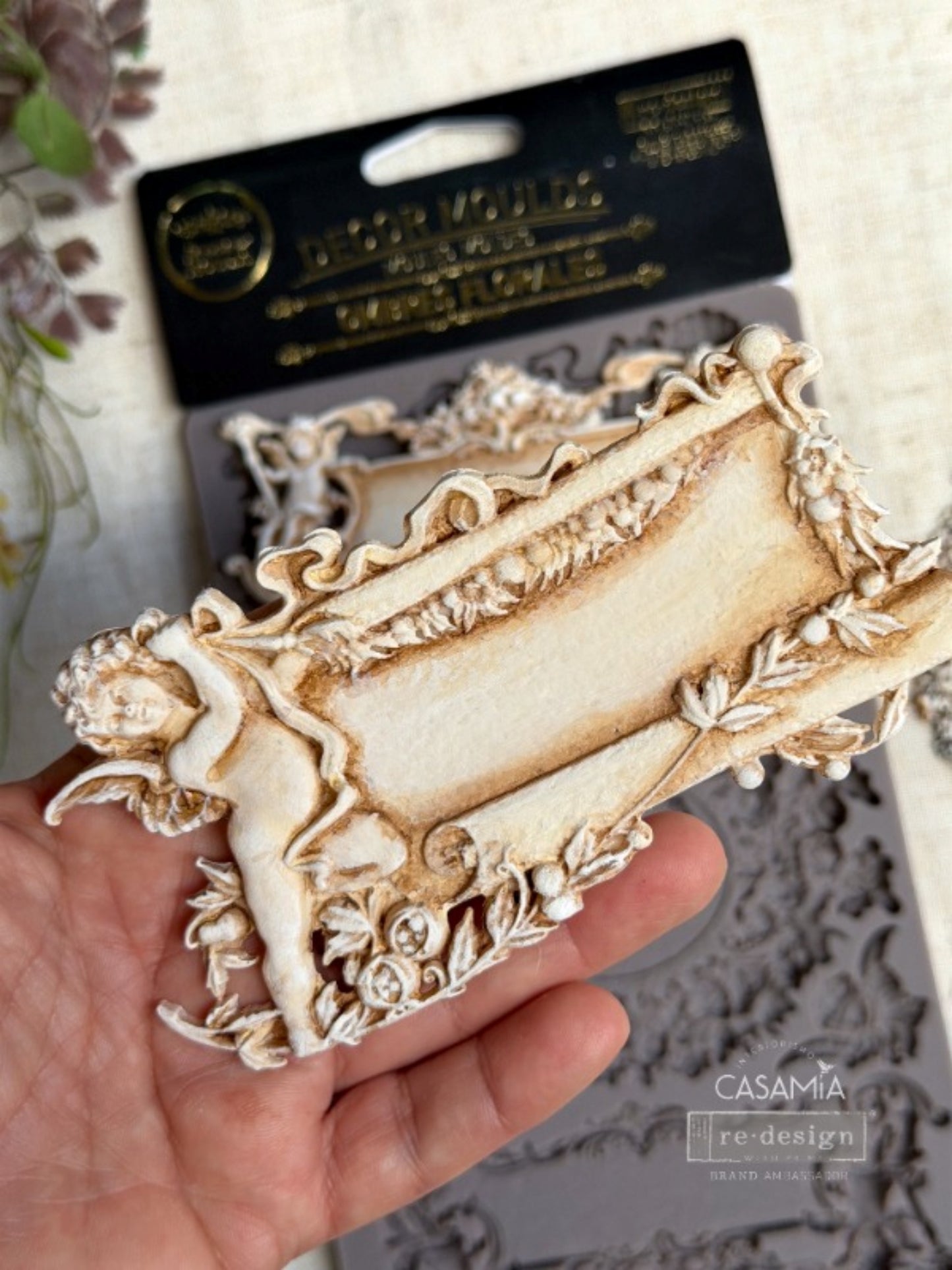 Ombres Florales Decor Mould showing raised cameo frame details for furniture makeovers, keepsake boxes, trays, and craft projects.