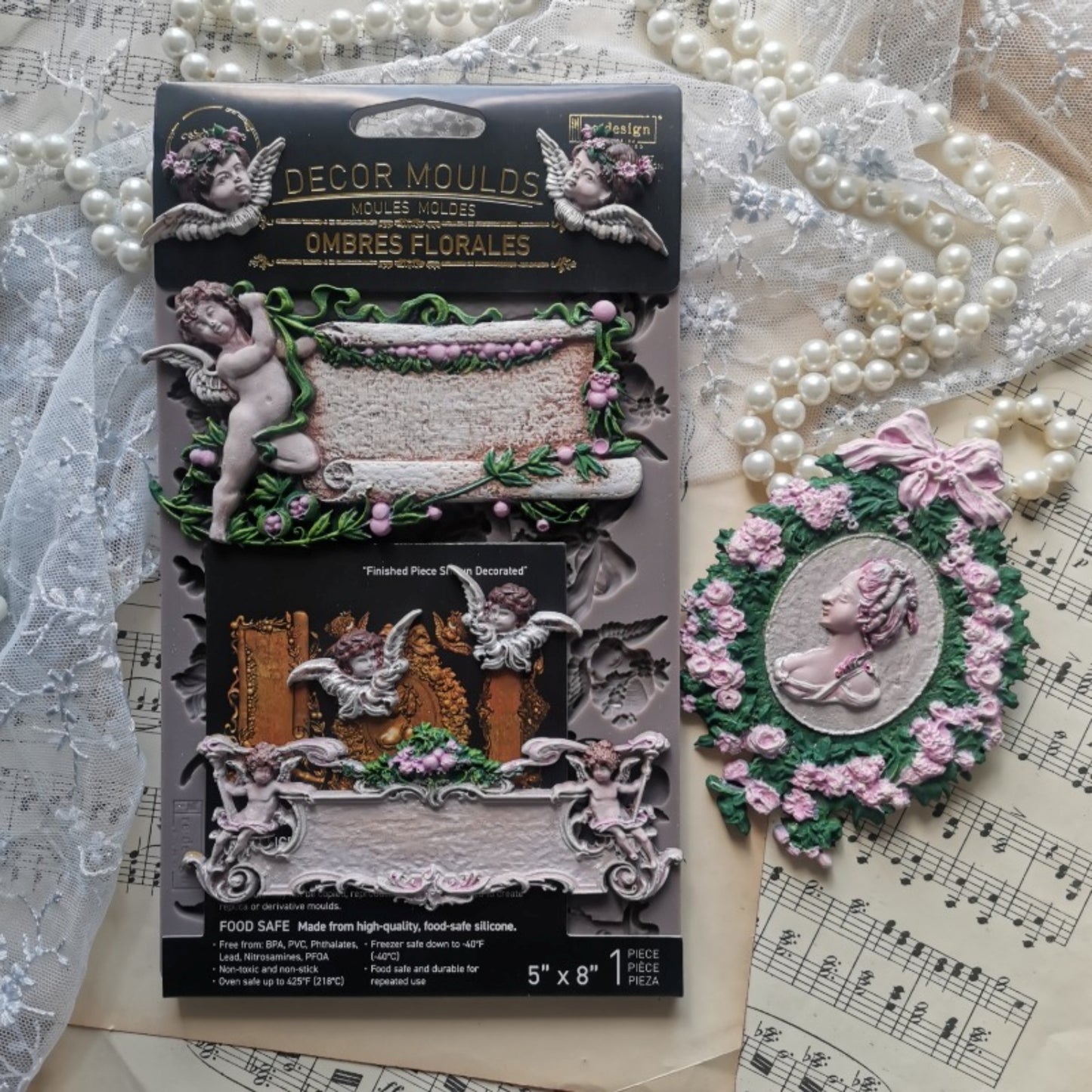 Ombres Florales cameo and frame mould for French country furniture, romantic vintage décor, mixed media, mirrors, and wall art.